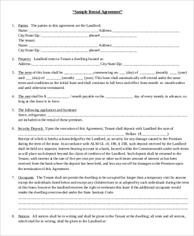 sample rental agreement example