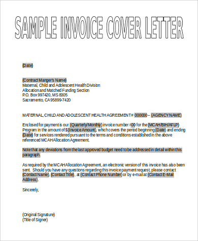 sample invoice cover letter word format