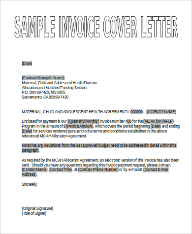 cover letter with invoice