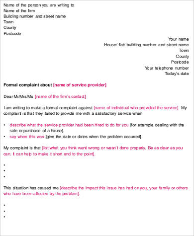official complaint letter format