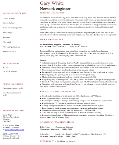 resume engineer network sample experience pdf experienced ms word templates