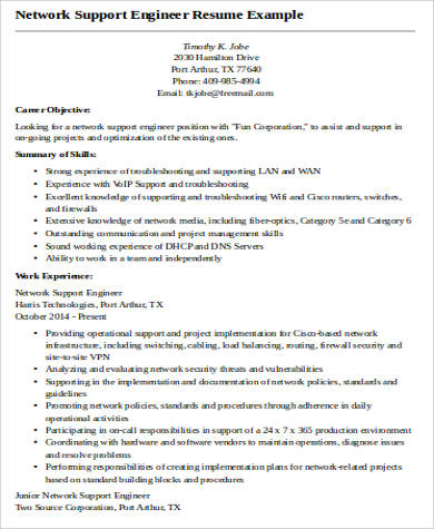 resume engineer network support sample pdf templates ms word