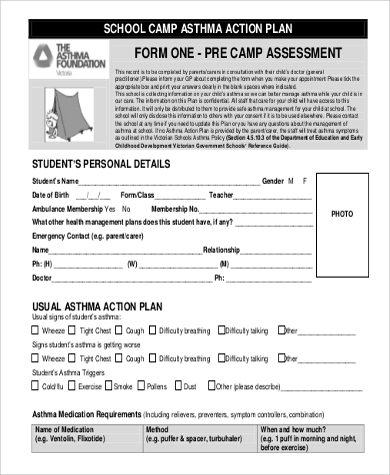 school camp asthma action plan