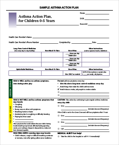 Free Printable Asthma Action Plan