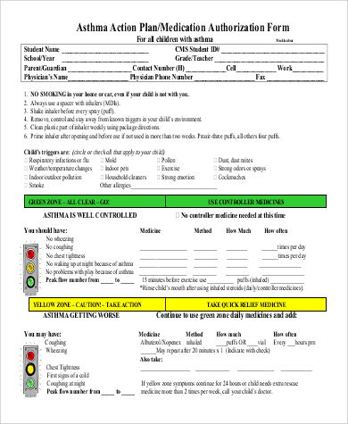 asthma action plan medication authorization form