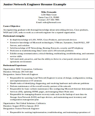 Entry Level Network Engineer Resume Sample Livecareer