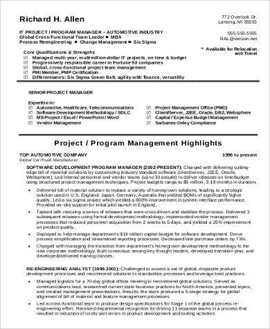 FREE 9+ Sample IT Project Manager Resume Templates in MS ...