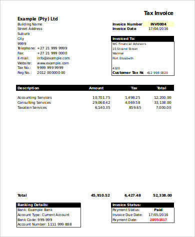 free 7 printable invoice samples in pdf ms word excel