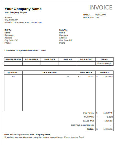 printable sales invoice example
