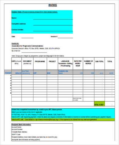 free 7 printable invoice samples in pdf ms word excel