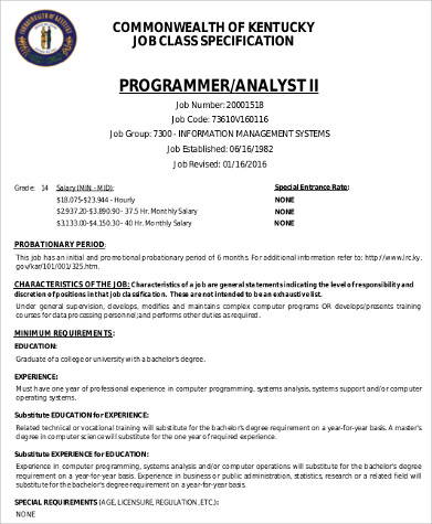programmer analyst trainee job description