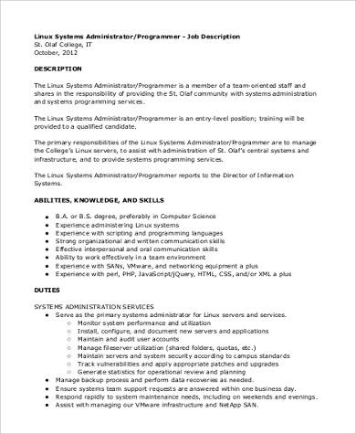 linux system programmer job description format