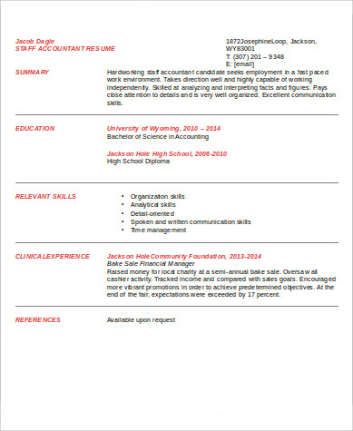 FREE 9+ Sample Staff Accountant Resume Templates in MS ...