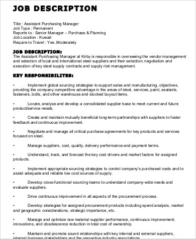 purchasing manager assistant job description