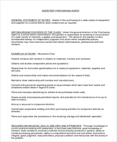 assistant purchasing agent job description