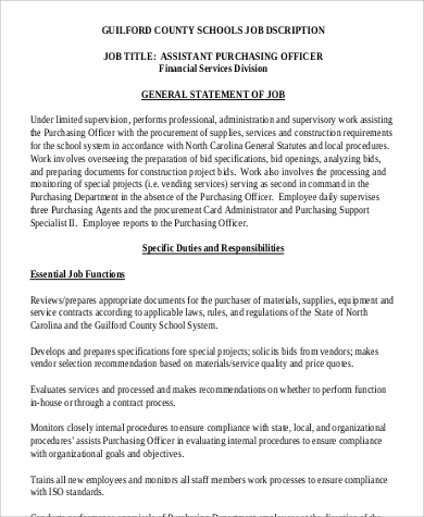 sample assistant purchasing officer job description1