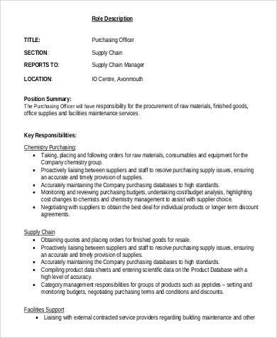 purchasing officer job description summary