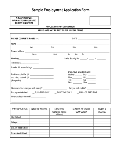 free 9 printable application for employment samples in ms