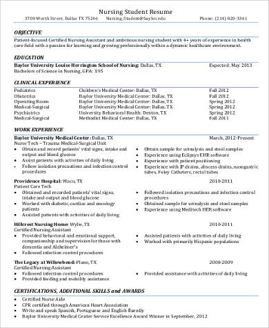 sample certified nursing assistant resume