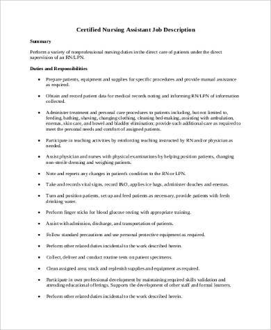 nursing assistant job description resume