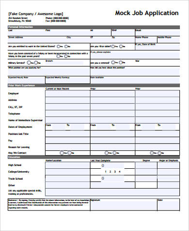 free 8 sample printable job application templates in ms word pdf