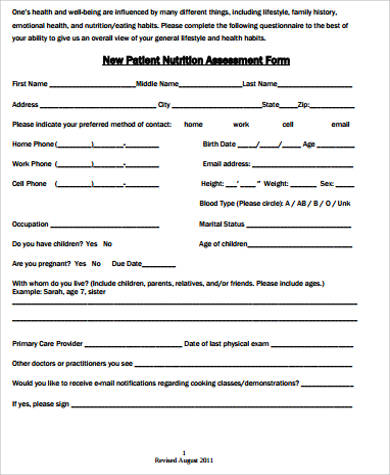 patient physical assessment form