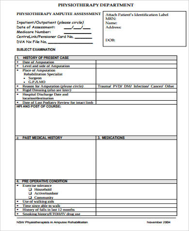 physical therapy assessment form