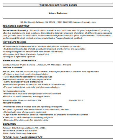 teaching assistant college resume