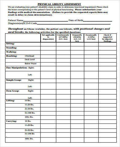 physical ability assessment form