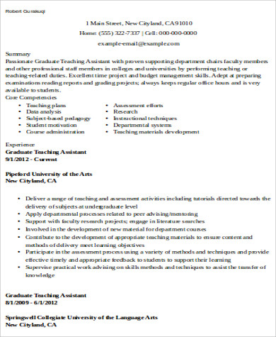 university teaching assistant resume 