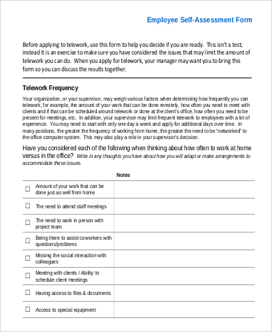 free employee self assessment form