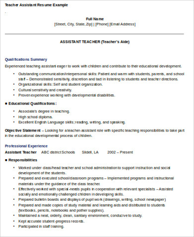 teaching assistant skills resume