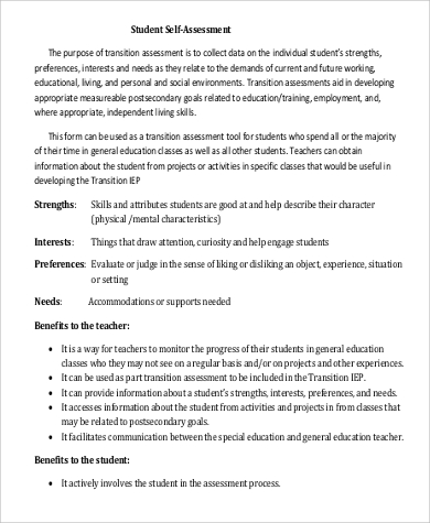 student self assessment in pdf