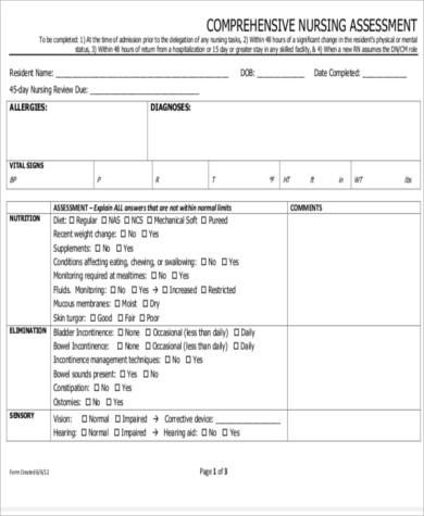 Free 9 Nursing Assessment Sample Forms In Ms Word Pdf