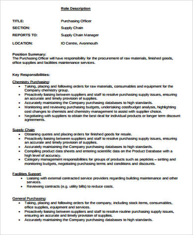 job description purchasing officer sample