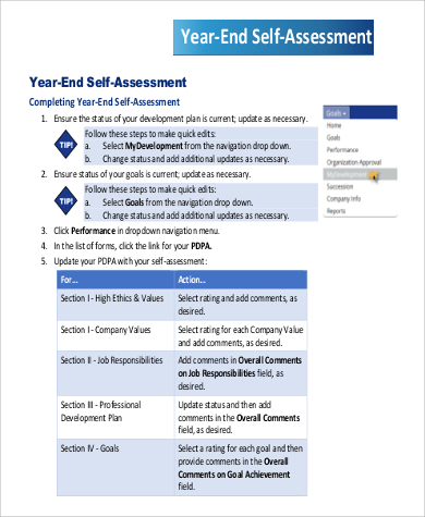 year end self assessment example