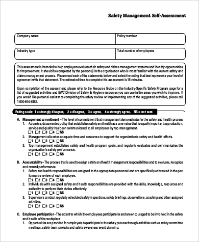 assessment self safety management examples ohio sample basic pdf