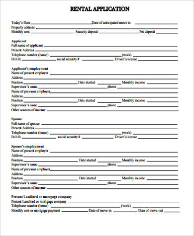 sample home rent application form