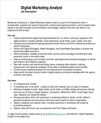 digital marketing analyst job description pdf