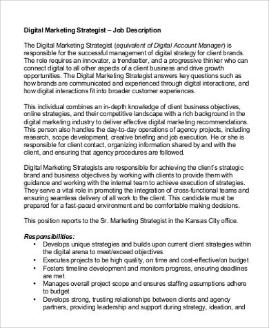 digital marketing strategist job description