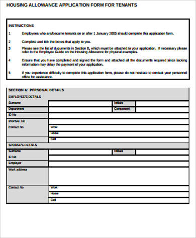 rent allowance application form