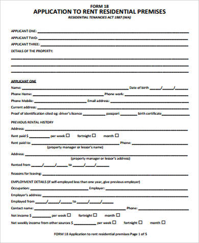 residential rent application form