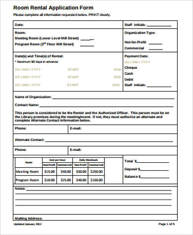 room rent application form pdf