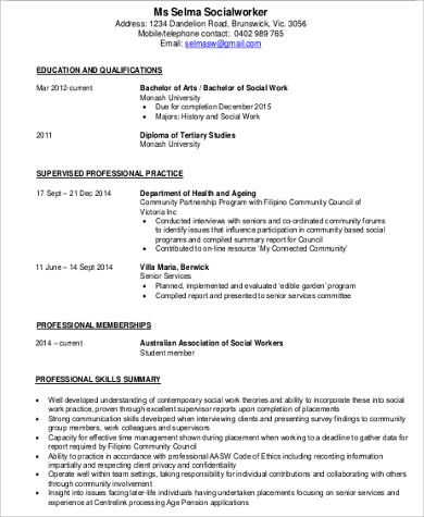 professional social worker resume