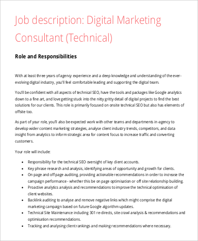 digital marketing consultant job description