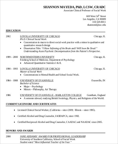 clinical social worker resume