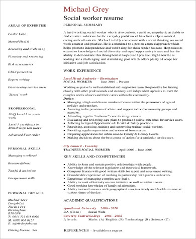 social worker job summary resume