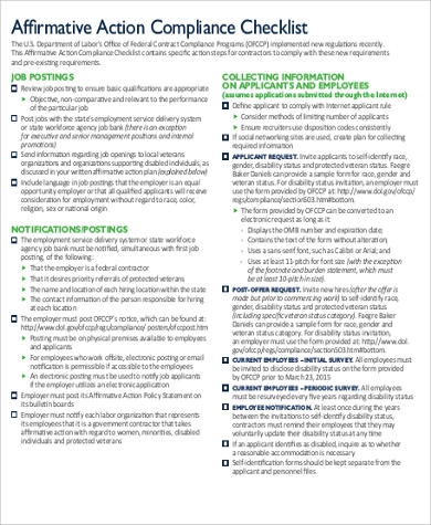 affirmative action plan checklist