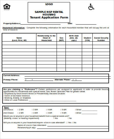 Free 8 Sample Rental Application Forms In Ms Word