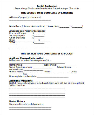 blank rental application form example